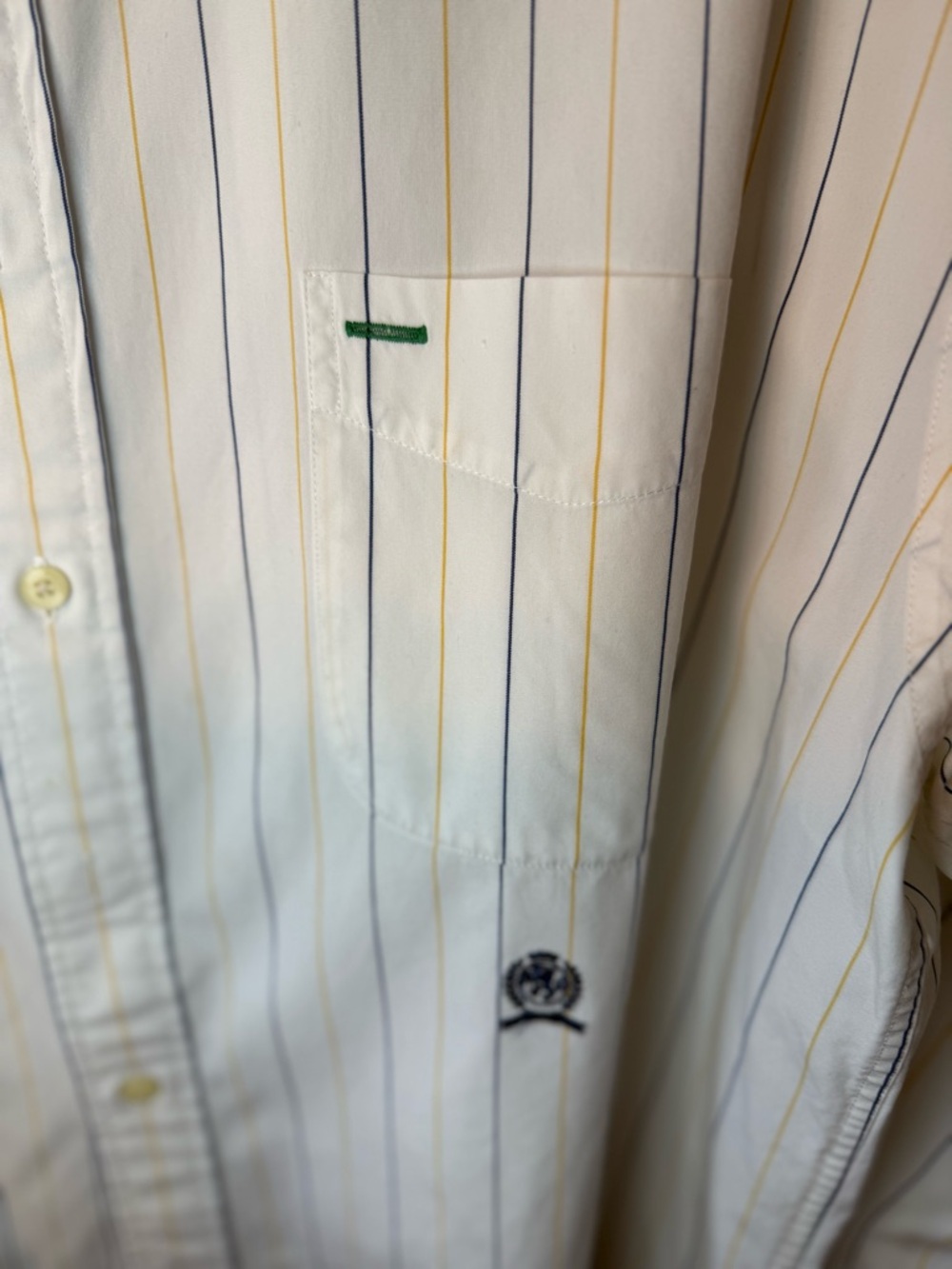 Tommy Hilfiger White Button-Down Shirt with Blue & Yellow Pinstripes - Picture 2 of 5